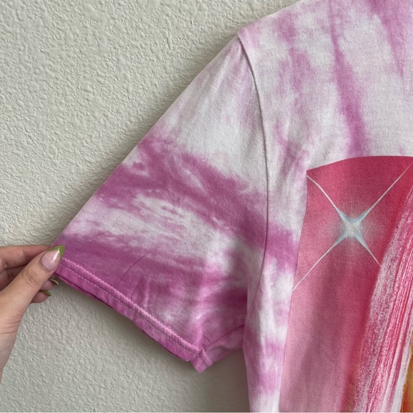 CHER Light Pink White Tie Dye Rainbow Crewneck Short Sleeve Graphic Tee - Picture 4 of 6